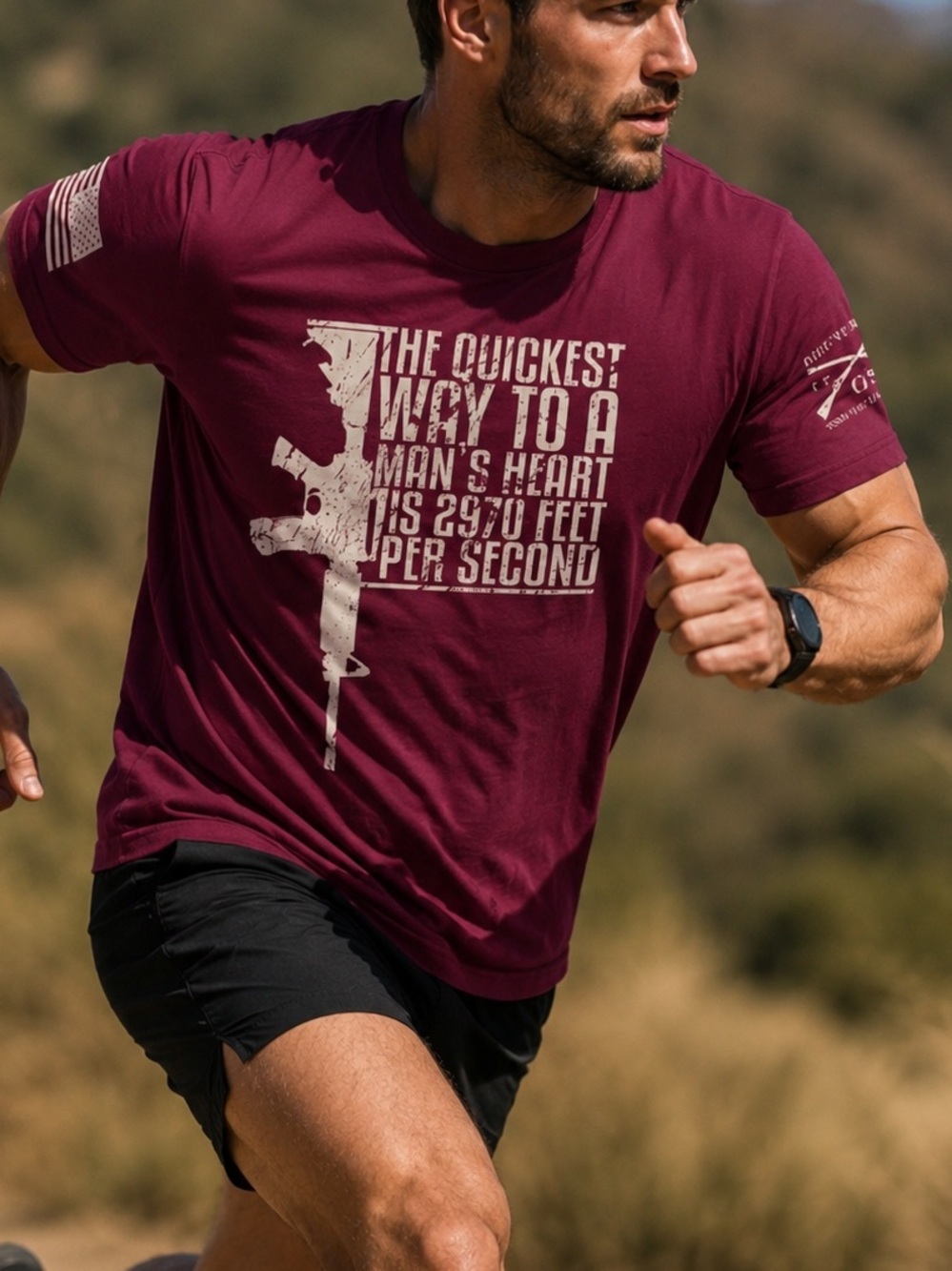 Grunt Style Men’s Maroon Graphic Tee‎ Size XXL Patriotic Veteran Gun Theme